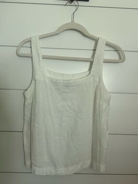 Target White Square-Neck Linen Blend Tank Top